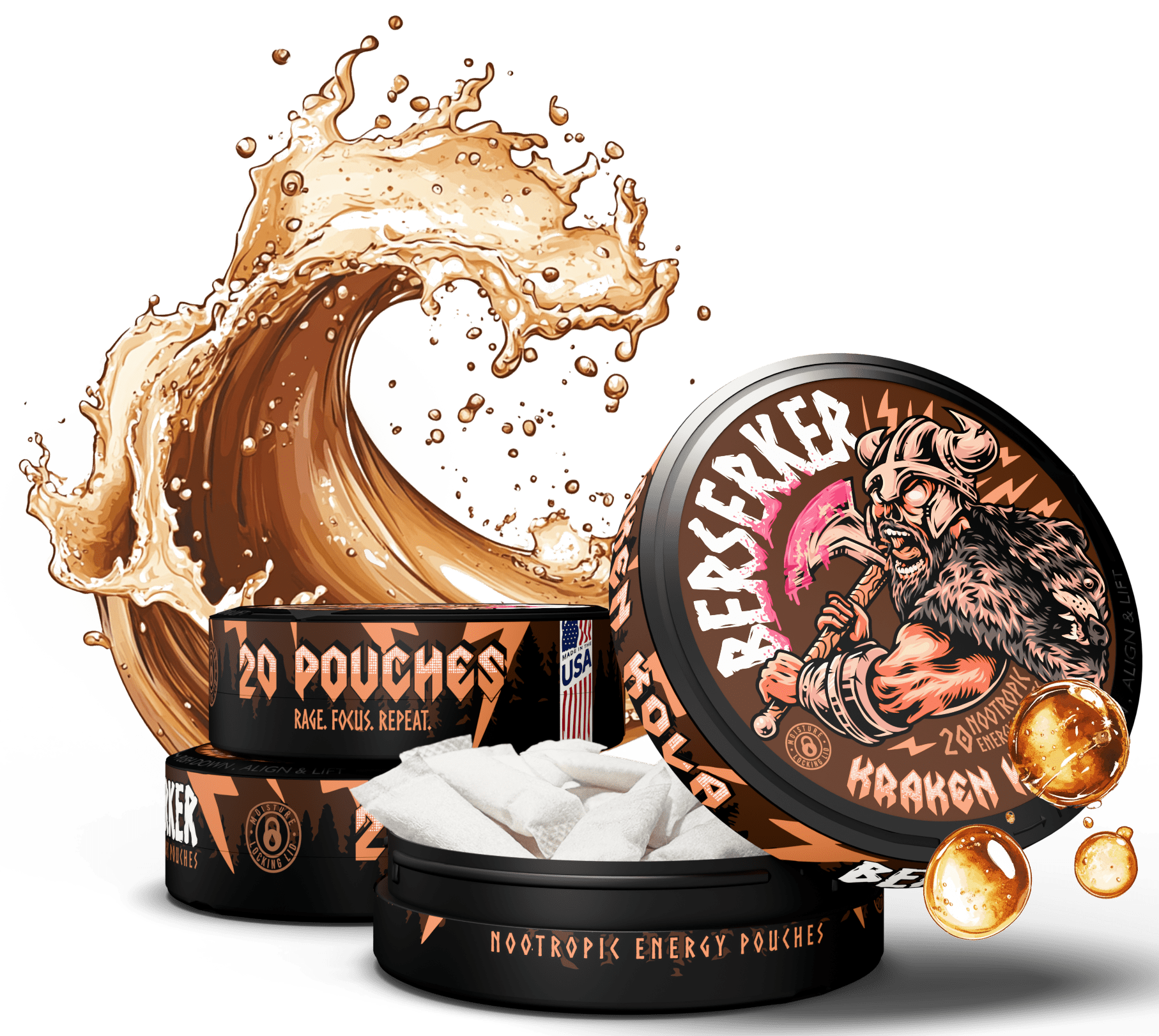EAST GRIP BEER DRINKING UNION コア系 Berserker Kraken Kola Caffeine Pouches - Zyn Alternative – Outlaw