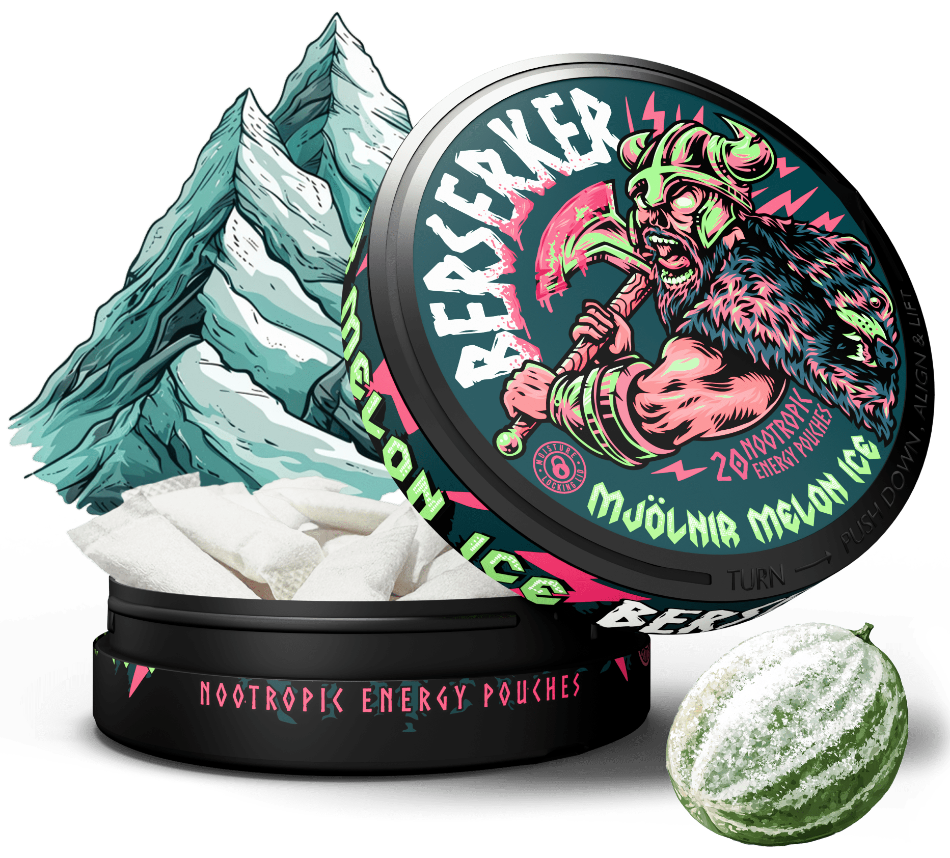 Berserker Mjolnir Melon Ice Caffeine Pouches - Zyn Alternative