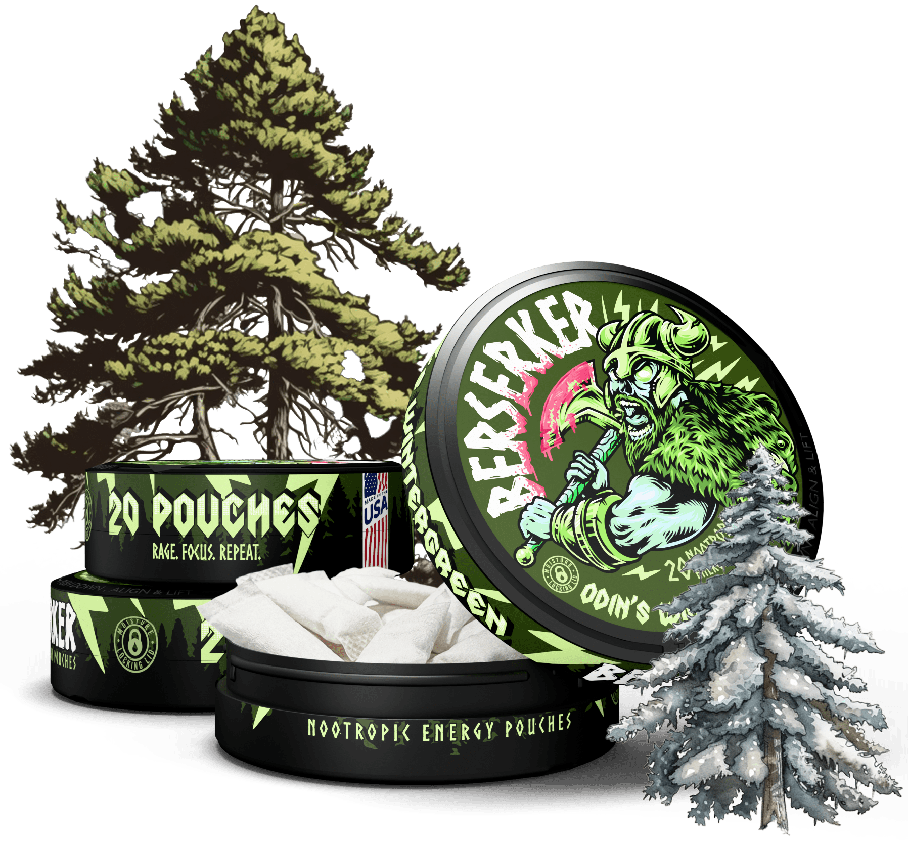 Berserker Odin's Wintergreen Caffeine Pouches - Zyn Alternative