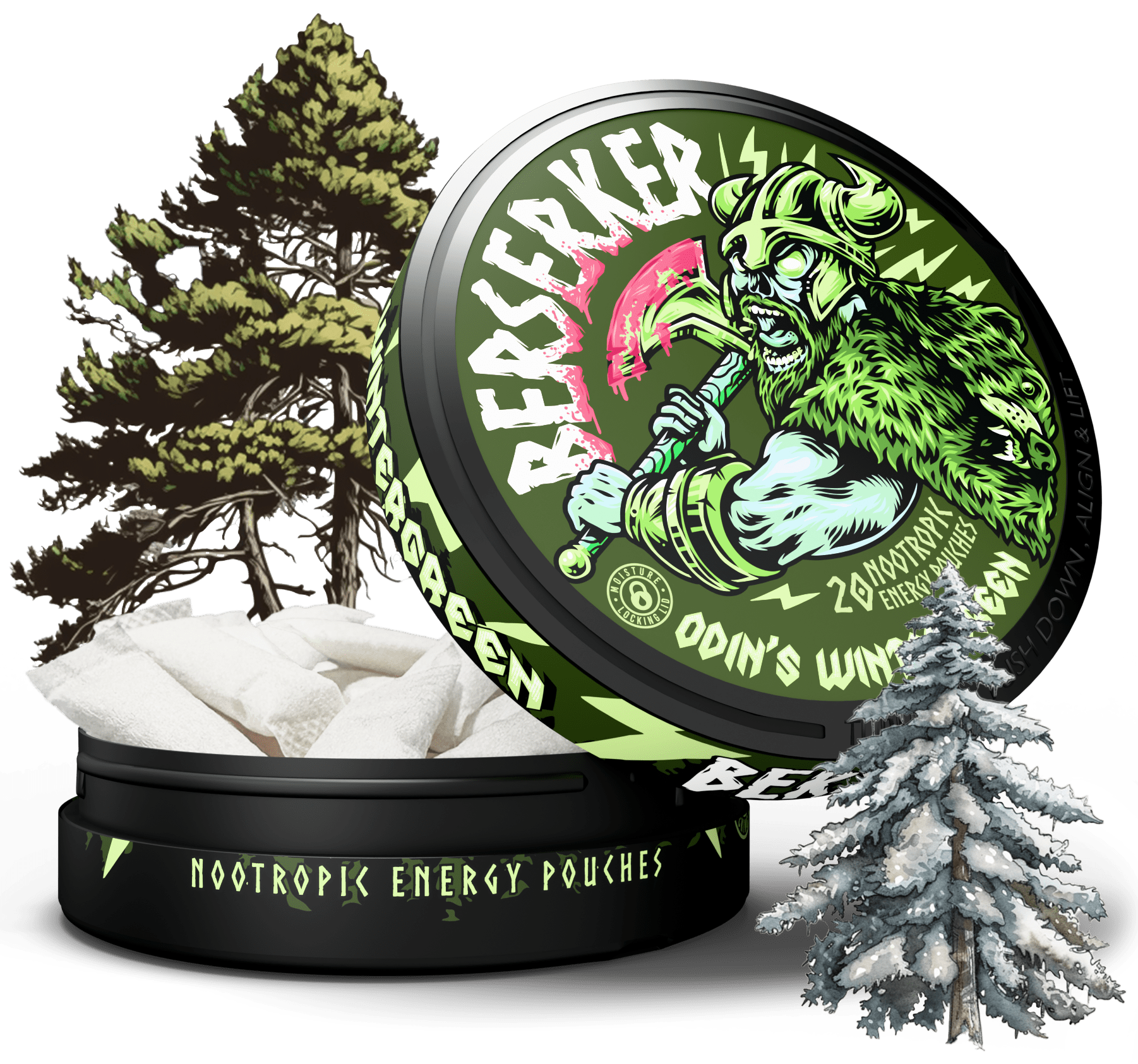 Berserker Odin's Wintergreen Caffeine Pouches - Zyn Alternative