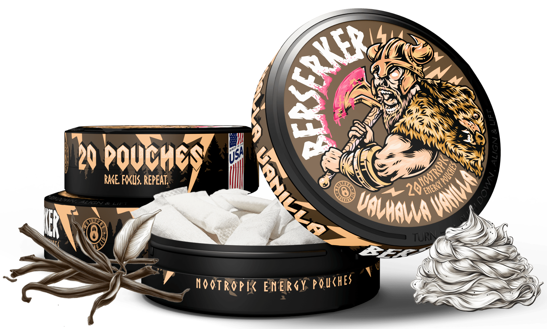 Berserker Valhalla Vanilla Caffeine Pouches - Zyn Alternative