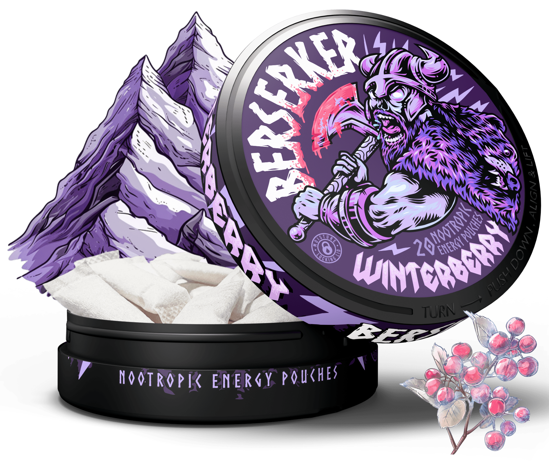 Berserker Winterberry Caffeine Pouches - Zyn Alternative – Outlaw