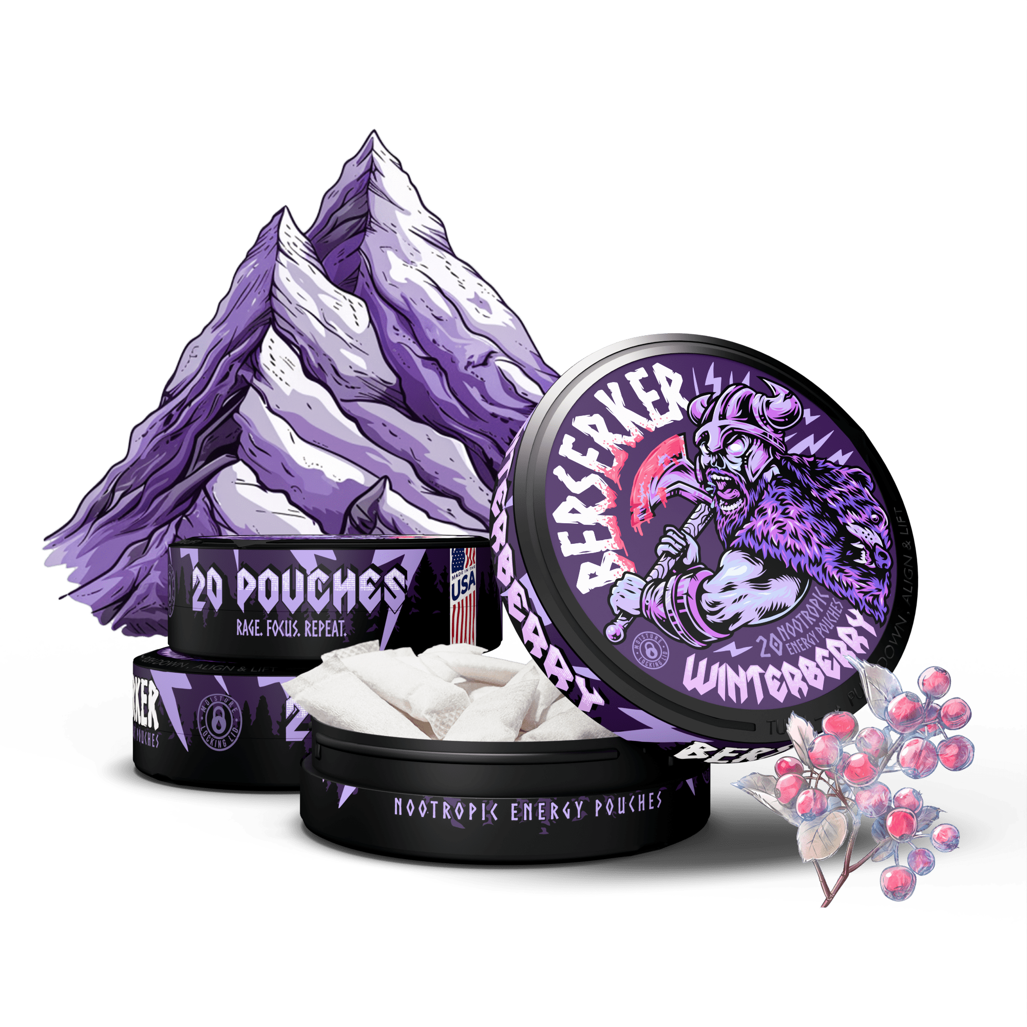 Berserker Winterberry Caffeine Pouches - Zyn Alternative – Outlaw