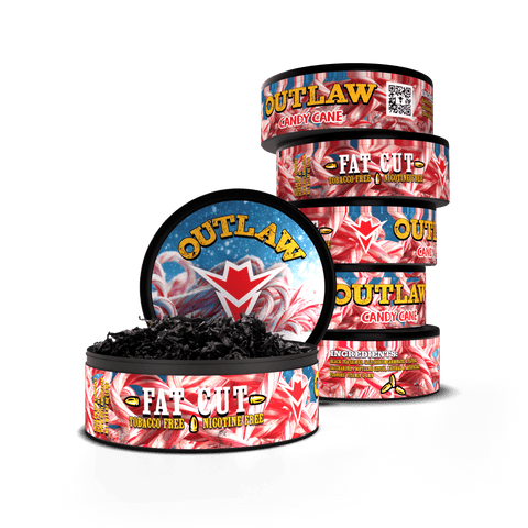 Outlaw Fat Cut candy canes packaging on a white background