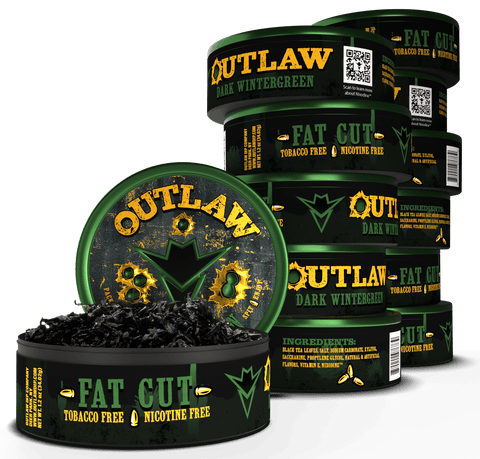 Outlaw Fat Cut tobacco-free product packaging on a white background