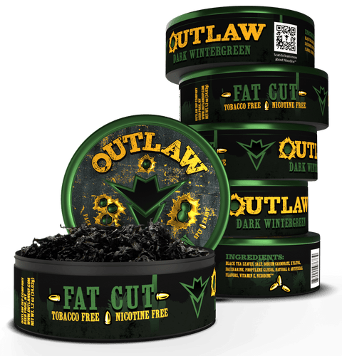 Outlaw Fat Cut tobacco-free product packaging on a white background