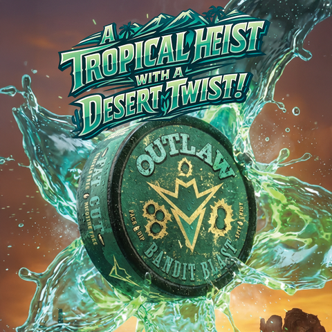 Promotional graphic for 'A Tropical Heist with a Desert Twist!' featuring an Outlaw Bandit Blunt logo.