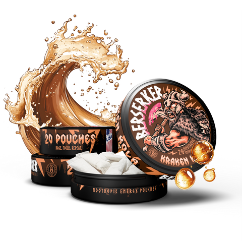 Berserker caffeine pouches Kraken Kola flavor 3 Pack product packaging with a focus on branding and product presentation.