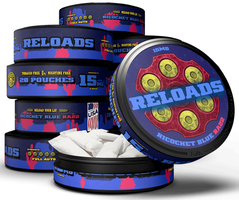 Reloads Ricochet Blue Razz Pouches - Outlaw Dip Company Inc.