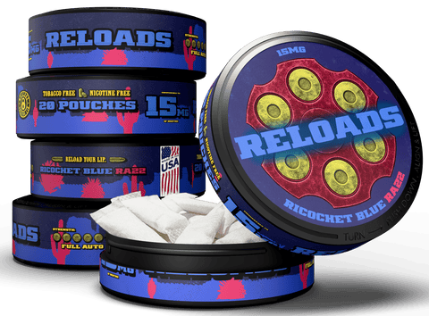 Reloads Ricochet Blue Razz Pouches - Outlaw Dip Company Inc.