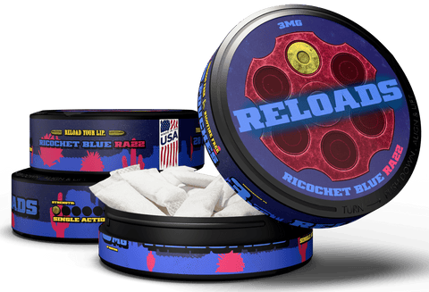 Reloads Ricochet Blue Razz Pouches - Outlaw Dip Company Inc.