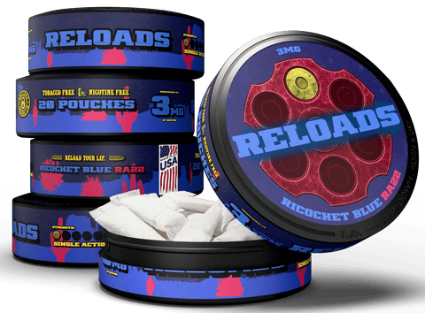 Reloads Ricochet Blue Razz Pouches - Outlaw Dip Company Inc.