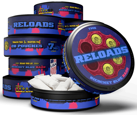 Reloads Ricochet Blue Razz Pouches - Outlaw Dip Company Inc.