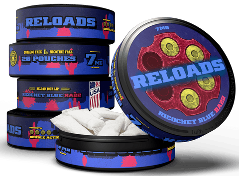 Reloads Ricochet Blue Razz Pouches - Outlaw Dip Company Inc.