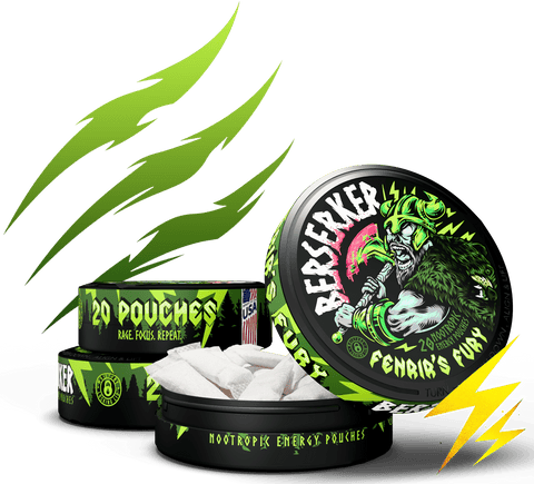 Berserker energy pucks packaging with green and black design on a white background