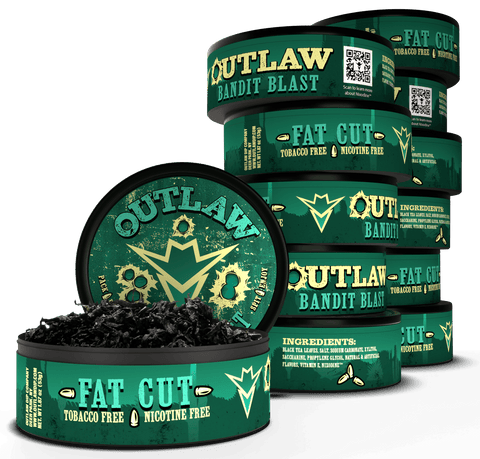Outlaw Fat Cut tobacco-free product packaging on a white background