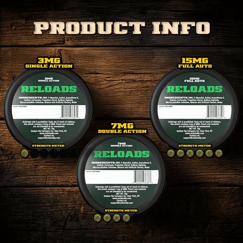 Reloads Pouches - Sampler 8 Pack - Outlaw Dip Company Inc.