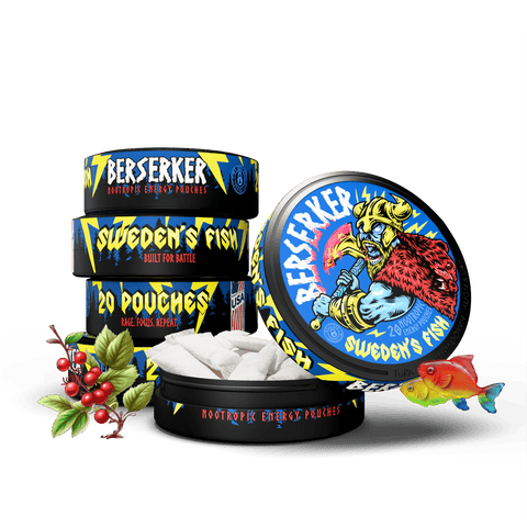 Berserker energy pouches packaging with colorful design and text on a white background