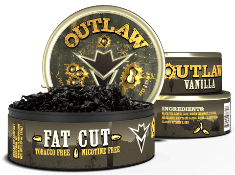 3 pack of Outlaw Vanilla tobacco free and Nicotine free fat cut dip  in silver packaging with the front can showing the loose leaf product inside.